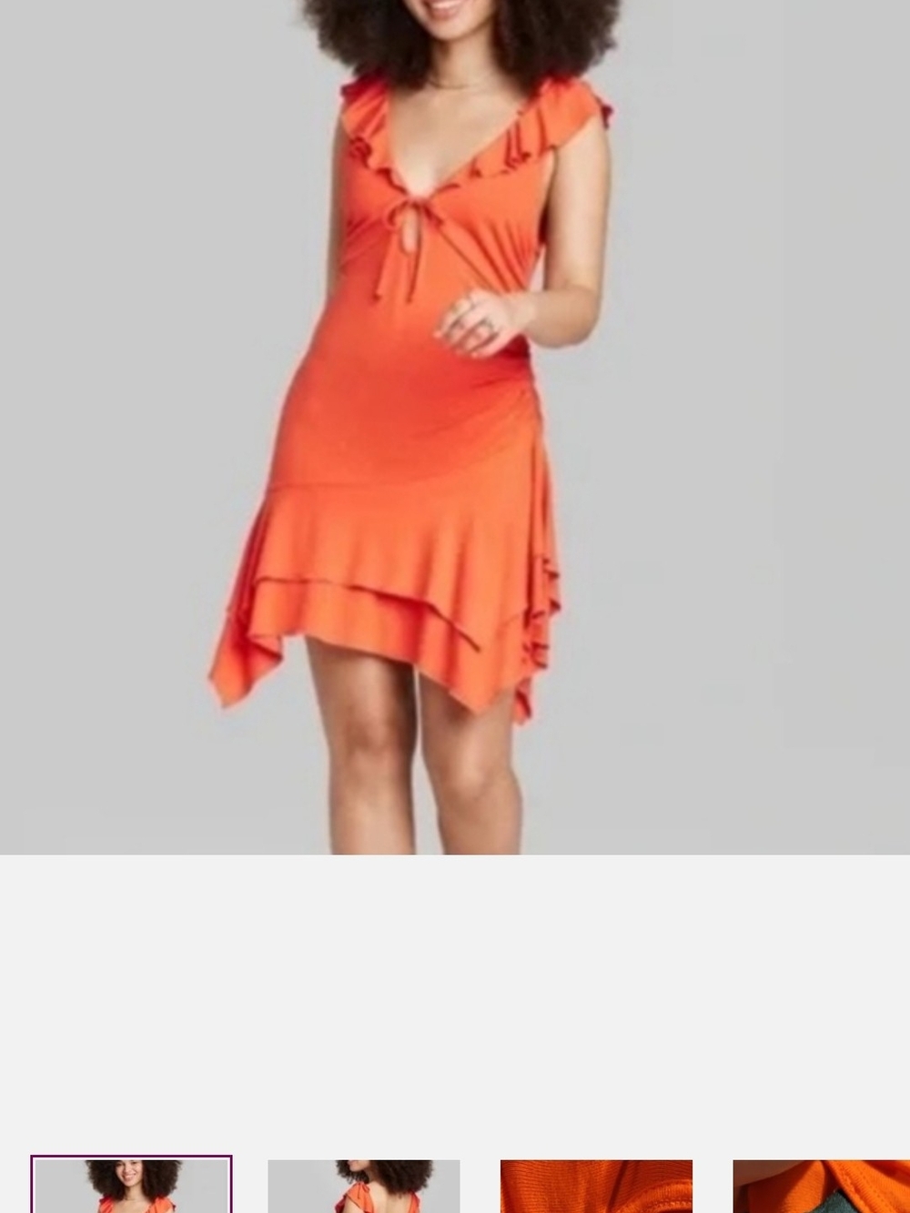 Wild FABLE Women’s Orange Ruffle Tie-Front  Dress